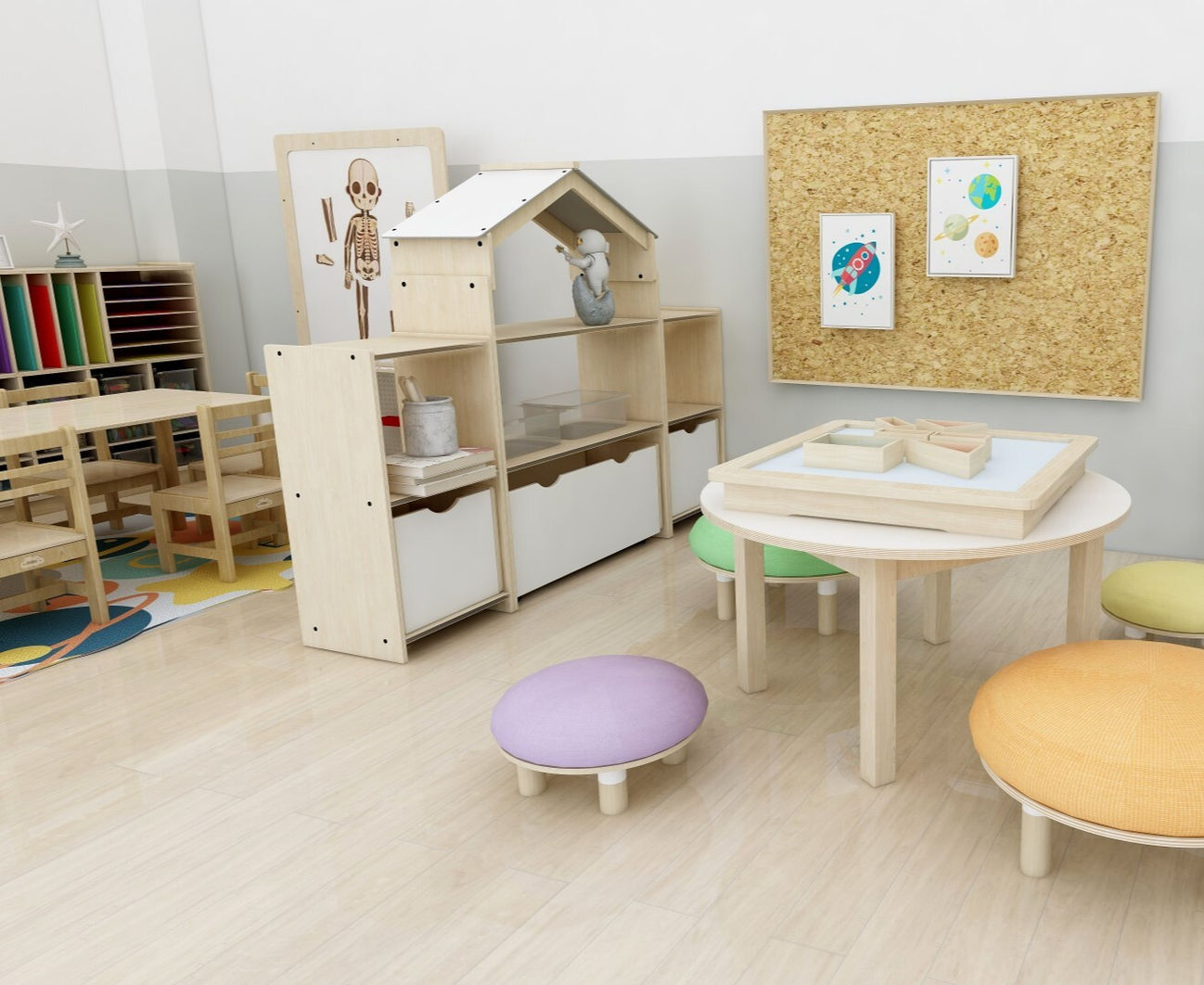 Define a space with a sophisticated, child friendly, free standing system that easily divides a corner of the room.