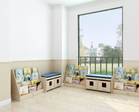 Imagine that spending a quiet and peace afternoon with your child by reading together. The single side bookcase and the storage bench is the best combination for a reading corner.