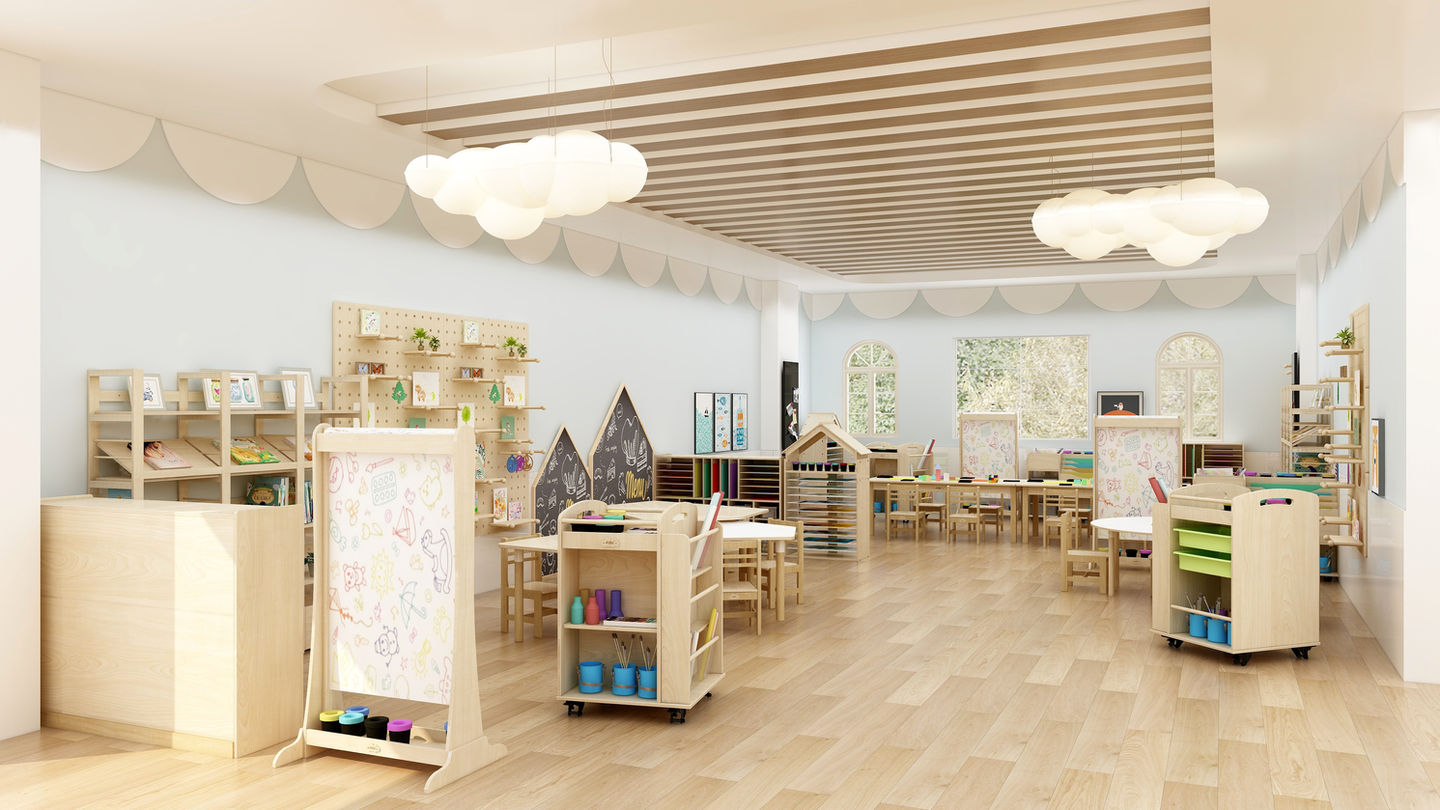 art room inspiration, art trolley, art easel, storage cabinet, art room design