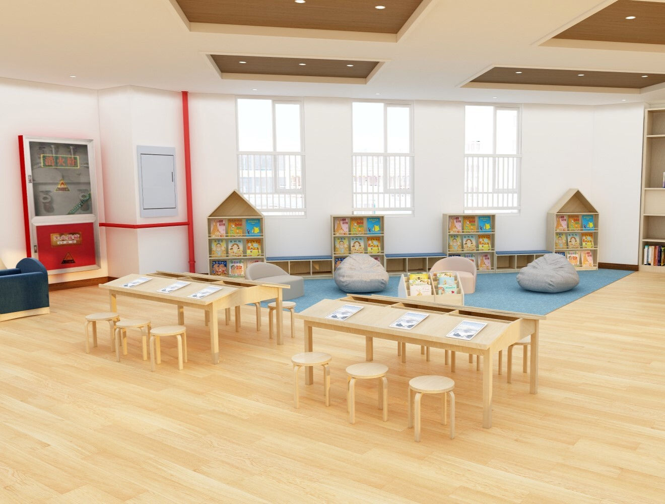 Designed for reading, the table has a sloping top to help children develop good reading posture, and a groove in the middle allows for multiple books.