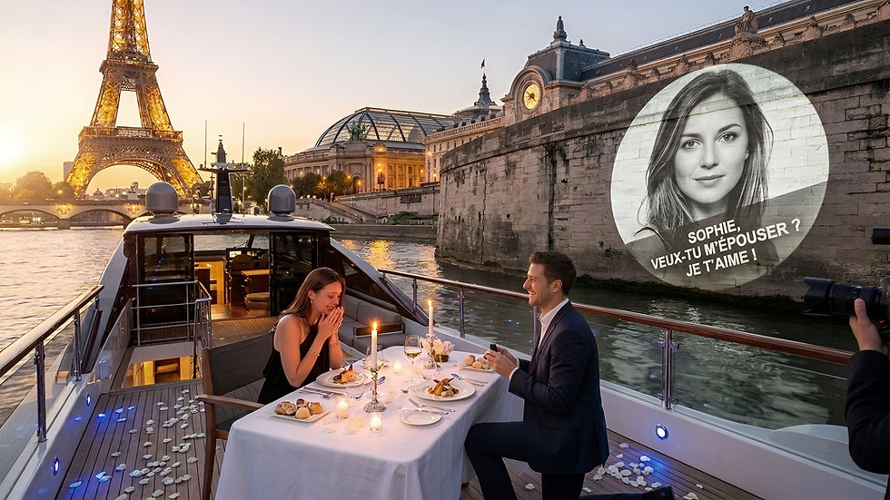 Demande en mariage insolite par projection sur les quais de Seine