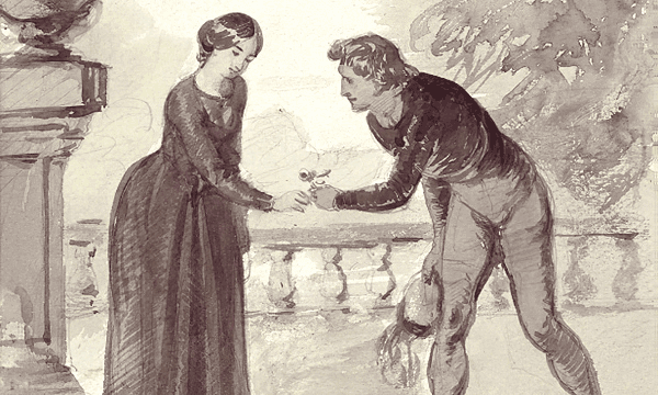 Tableau "A Man Giving Flowers to a Woman" de James Archer