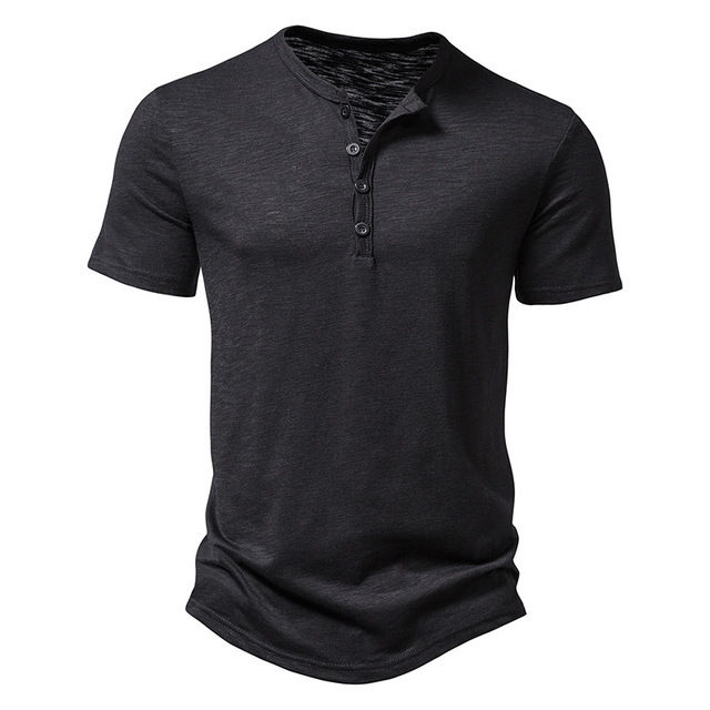 Thumbnail: Cotton Henley Neck Summer Men's Casual Polo Shirt