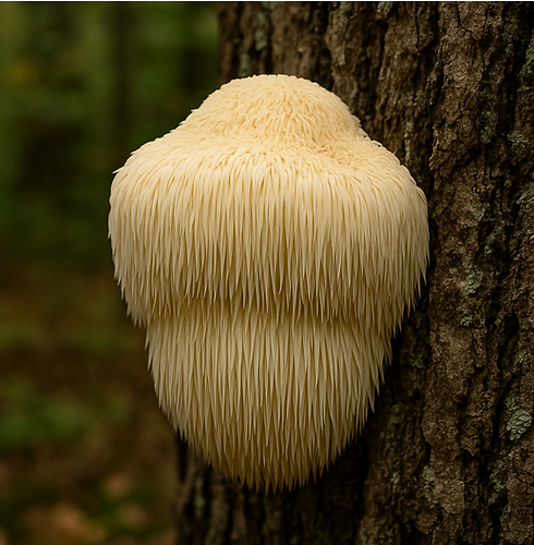Nahaufnahme einer strukturierten, hellen Muschel, die auf einer natürlichen Oberfläche liegt.