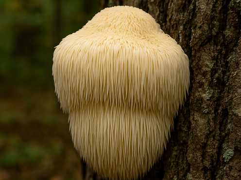 Igelstachelbart-Hericium auf einem Baumstamm