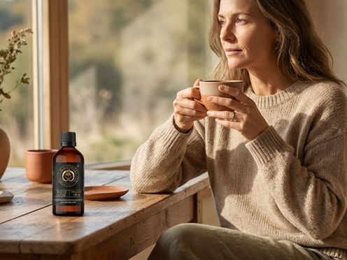 eine fRau trinkt Tee mit Mycoflow