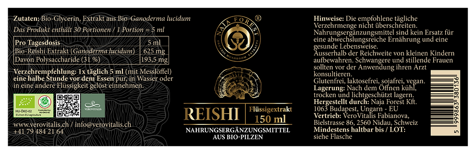 Bio-Reishi Ganoderma lucidum Flüssigextrakt Etikette Naja Forest Nahrungsergänzungsmittel aus bio-Pilzen
