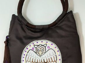 the Owl on quilted brown, the Cross-Stitching design Handmade in Belize by Mayan Women in Toledo
