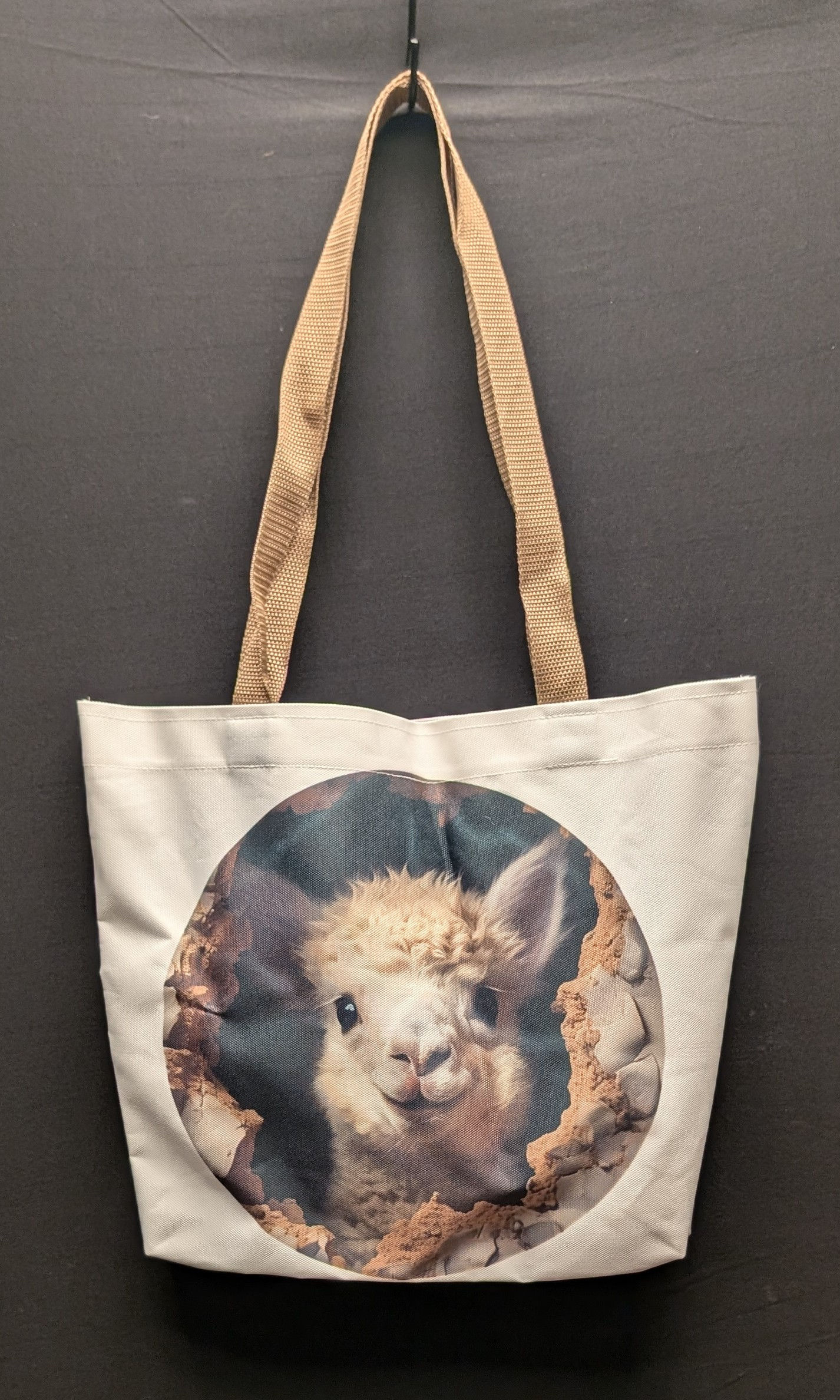 Llama Tote Bag with Brown Handles
