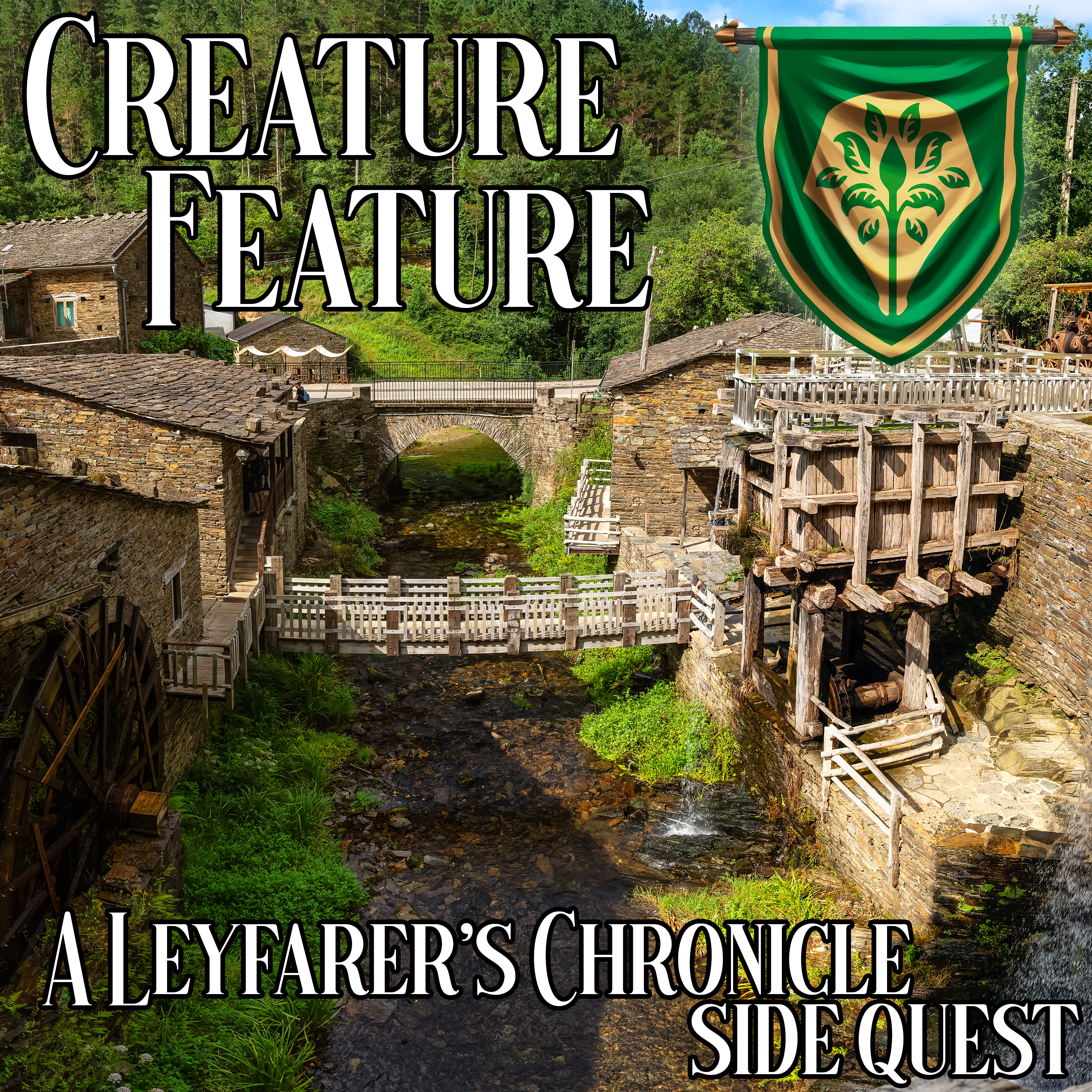 A photograph of a green, marshy swamp with a green and gold banner of the Leyfarer's sigil in the upper right and the text "A Troad Less Traveled / A Leyfarer's Chronicle Side Quest" in the foreground.