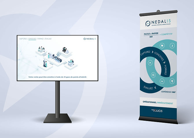 Stand showroom - Logo .nedalis version foncée – identité visuelle créée par Loïc Lafarge, graphiste à Angoulême