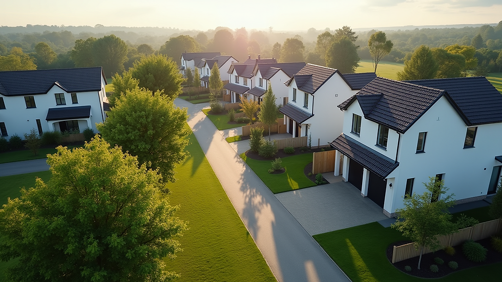 High angle view of a peaceful neighborhood with newly built homes