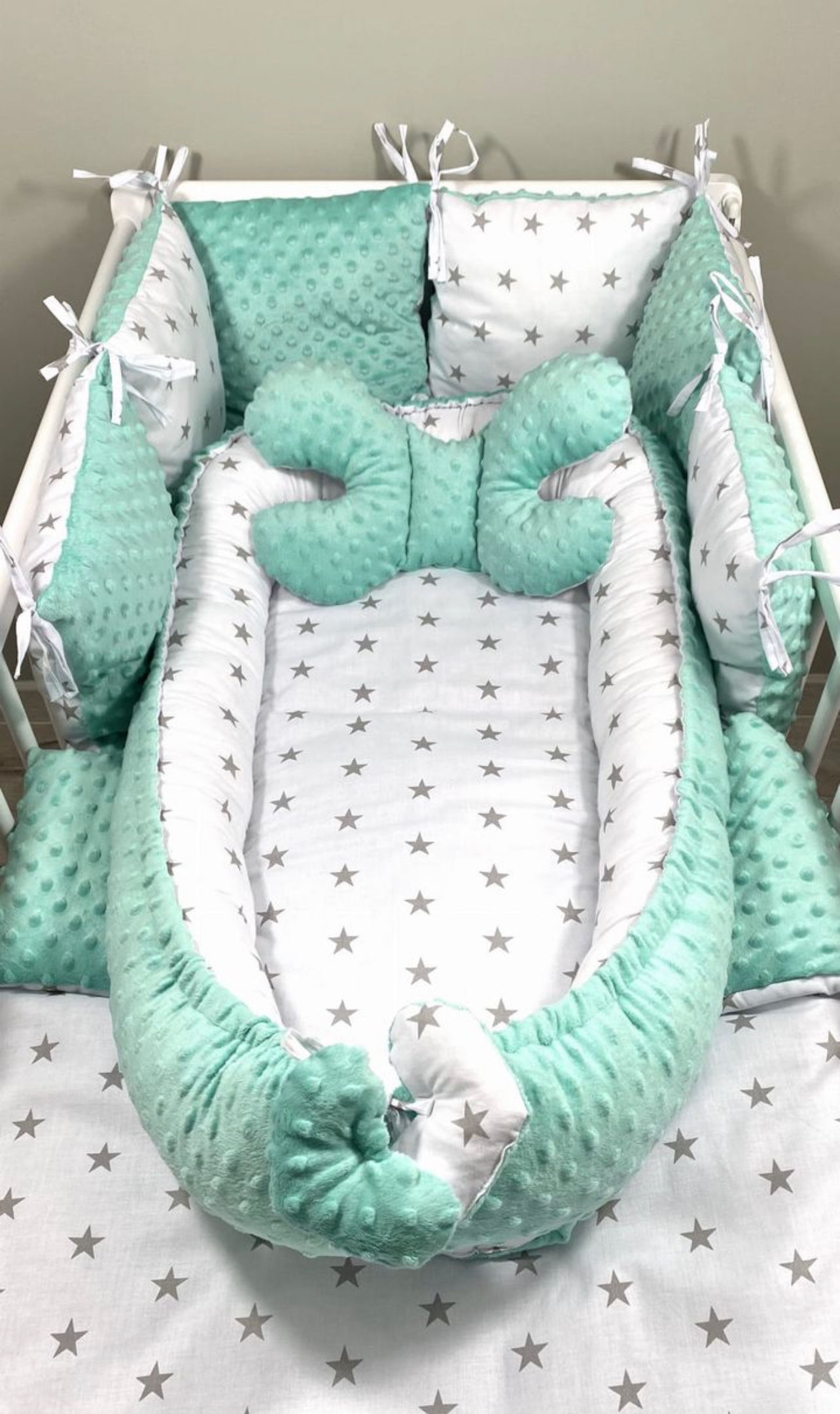Pack 5 piezas para cuna Línea Wonder Estrellas Menta