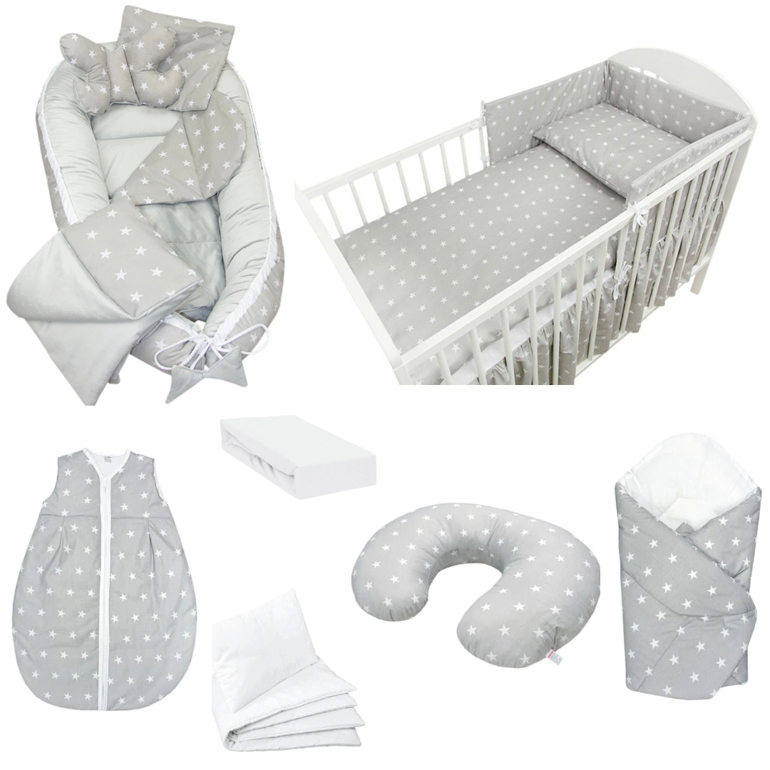 Mega Pack Ahorro 14 piezas textiles para tu cuna Estrellas Gris