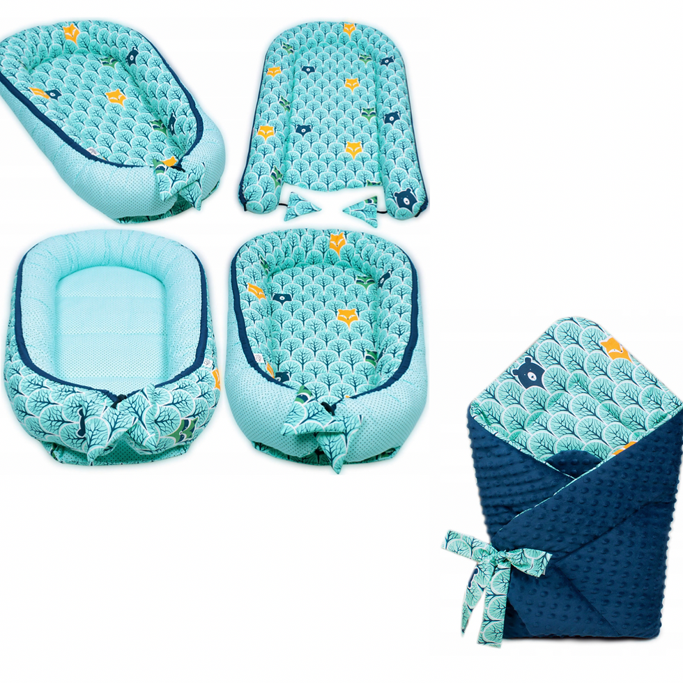 Pack Arrunido Combo Ahorro Cojín Nido Menta y Azul Minky Bosque