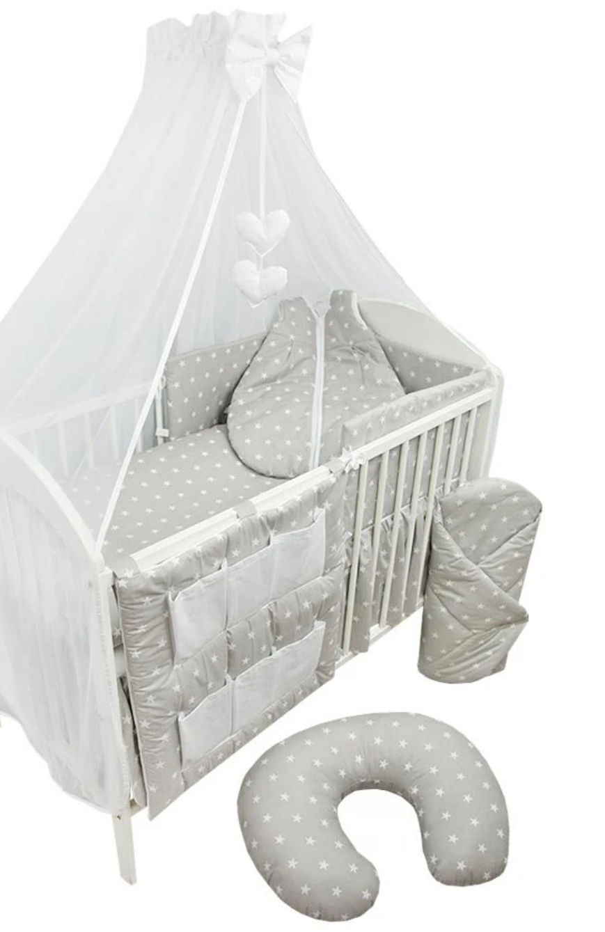 Mega Pack Ahorro 13 piezas textiles para tu cuna Estrellitas Gris