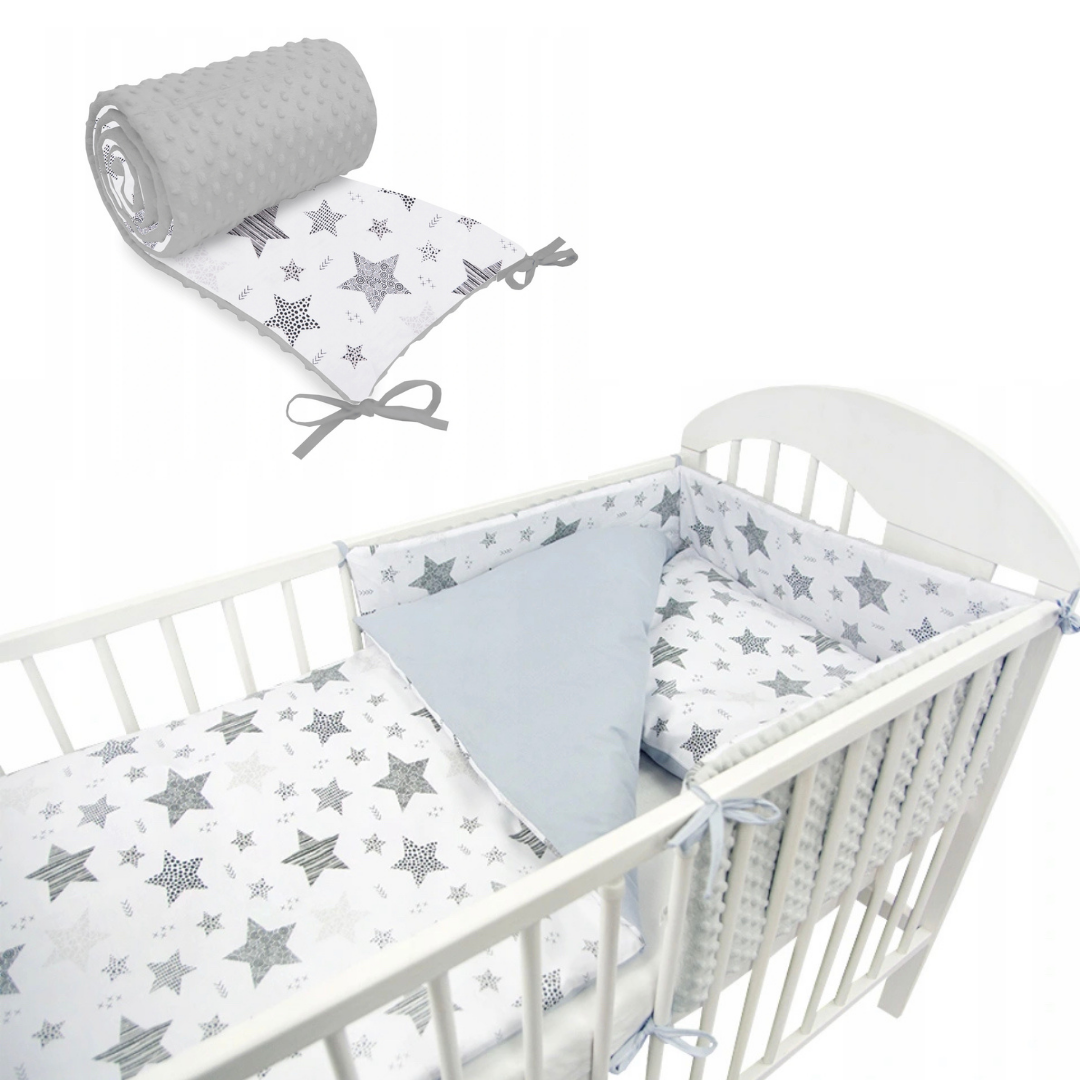Pack Set 5 piezas textiles para tu cuna Chichonera Terciopelo Estrellas Gris