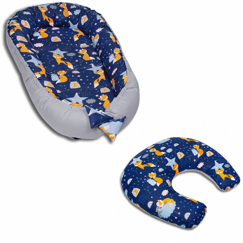Pack Ahorro Cojín Cunita Nido y Cojín Lactancia Azul Zorritos