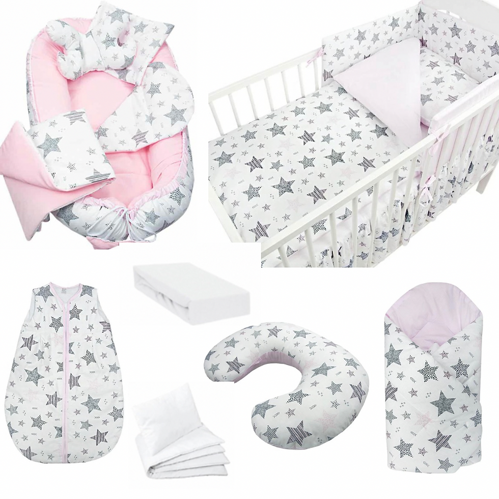 Mega Pack Ahorro 14 piezas textiles para tu cuna Estrellas Grandes Rosa