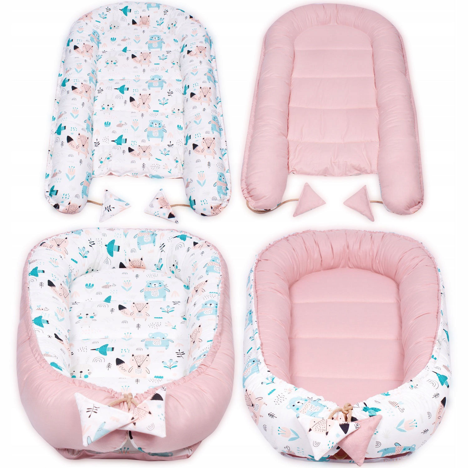 Cojín Cunita Nido Rosa Animalitos