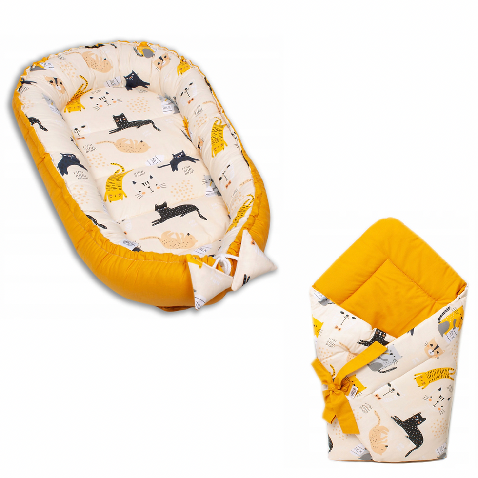 Pack Arrunido Combo Ahorro Cojín Nido Mostaza Gatitos