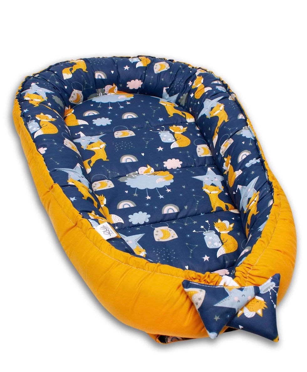 Cojín Cunita Nido Azul Amarillo Zorritos