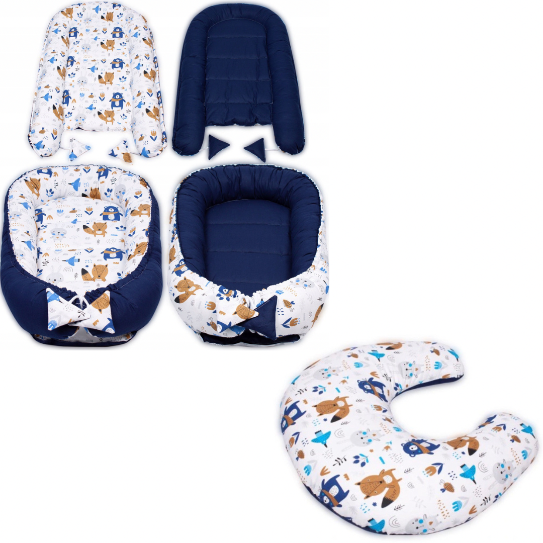 Pack Ahorro Cojín Cunita Nido y Cojín Lactancia Azul Animalitos