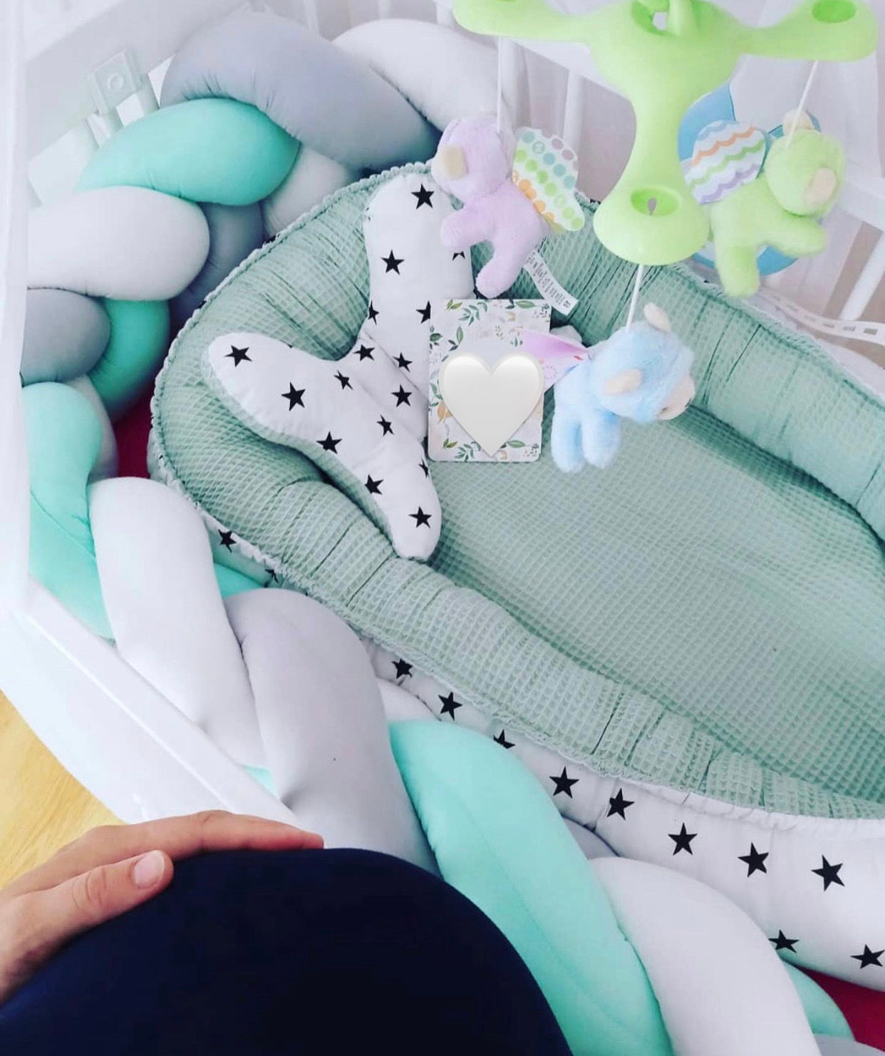 Pack 3 piezas para cuna Línea Luxury Estrellas Menta 
