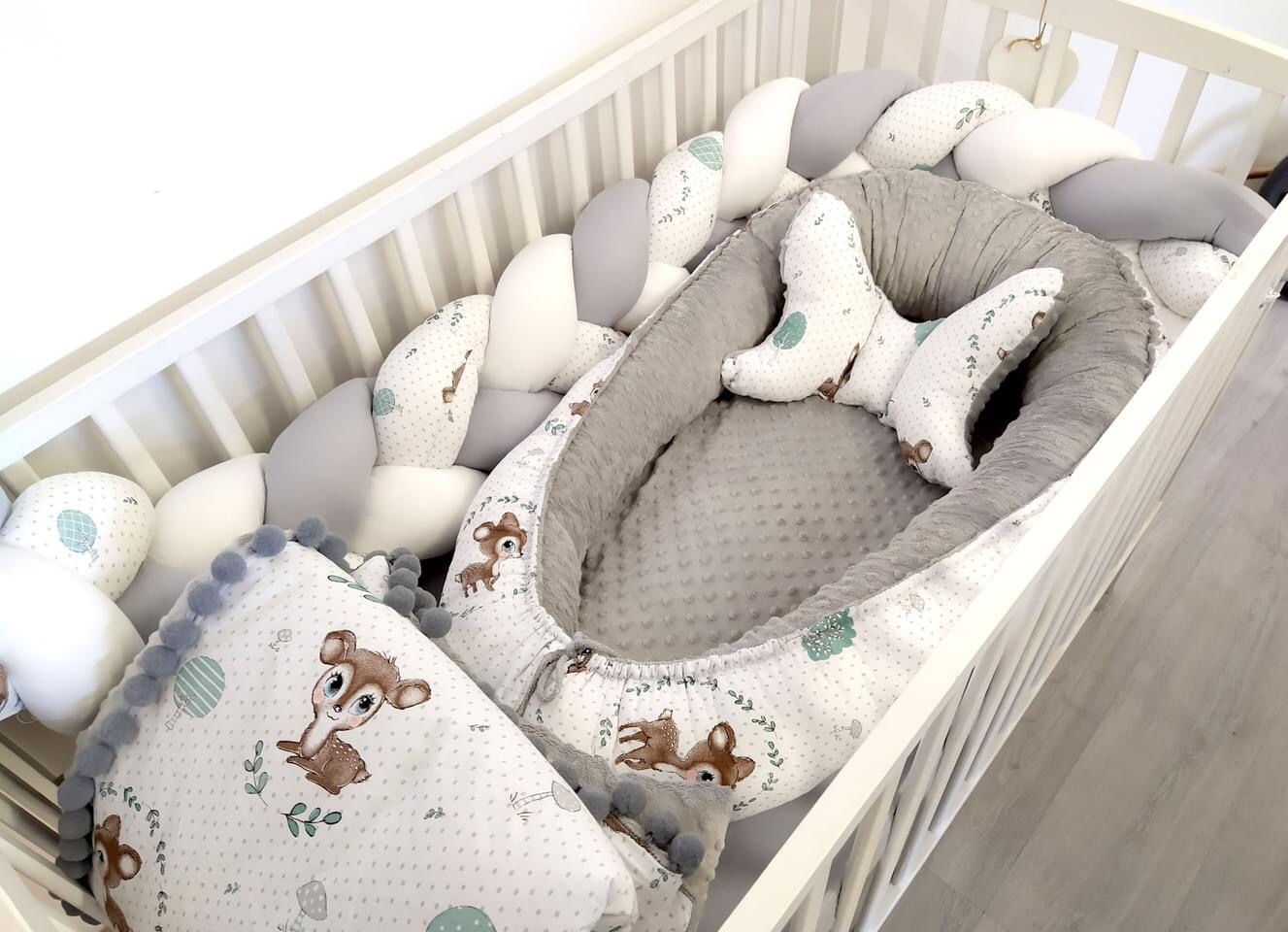 Pack 5 piezas para cuna Línea Luxury Minky Cervatillos Gris