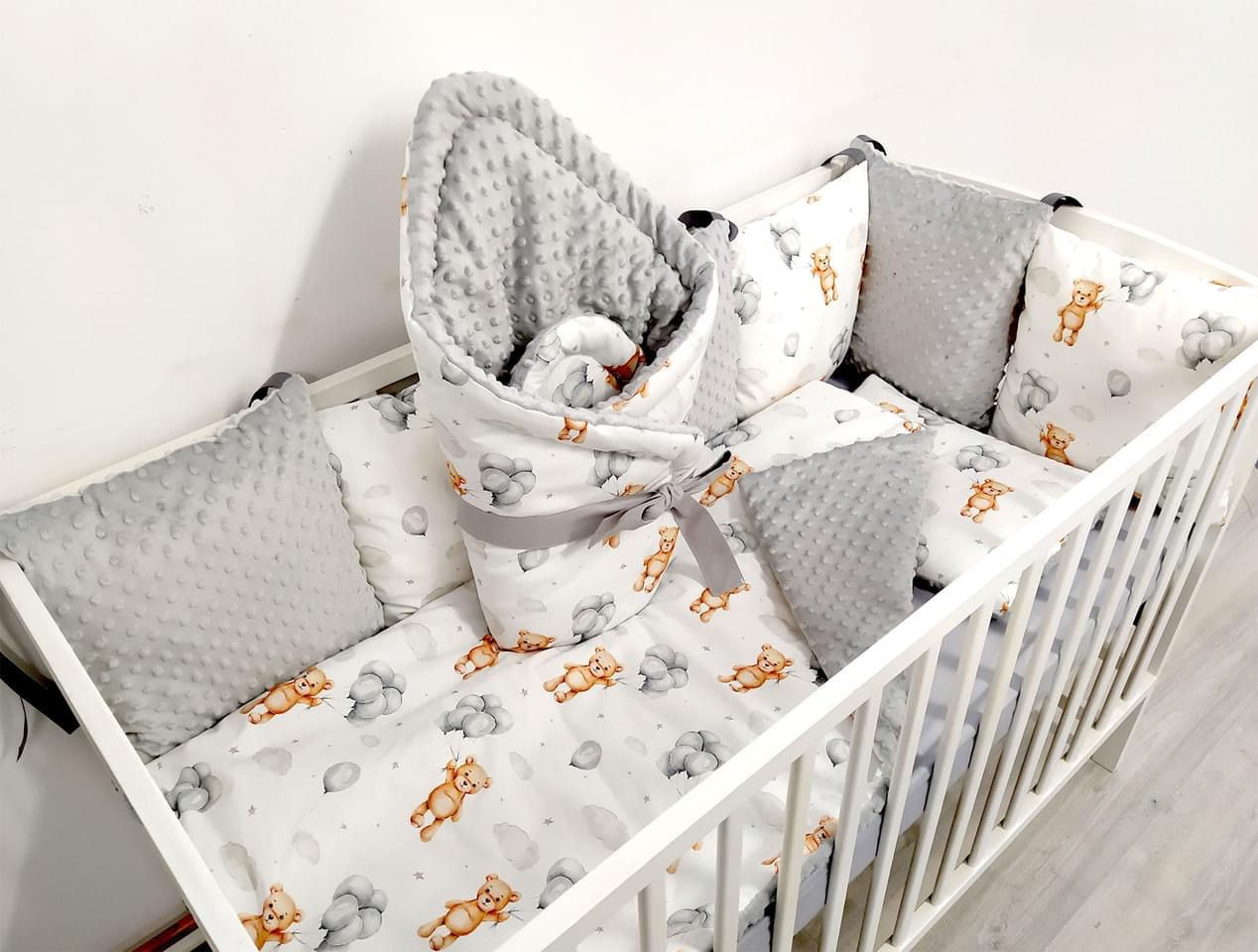 Pack 4 piezas para cuna Línea Luxury Ositos Gris