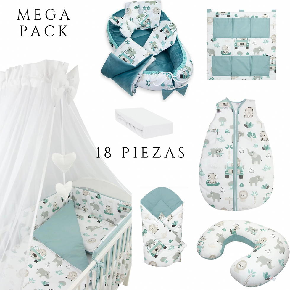 Mega Pack Ahorro 18 piezas textiles para tu cuna Animalitos Verde