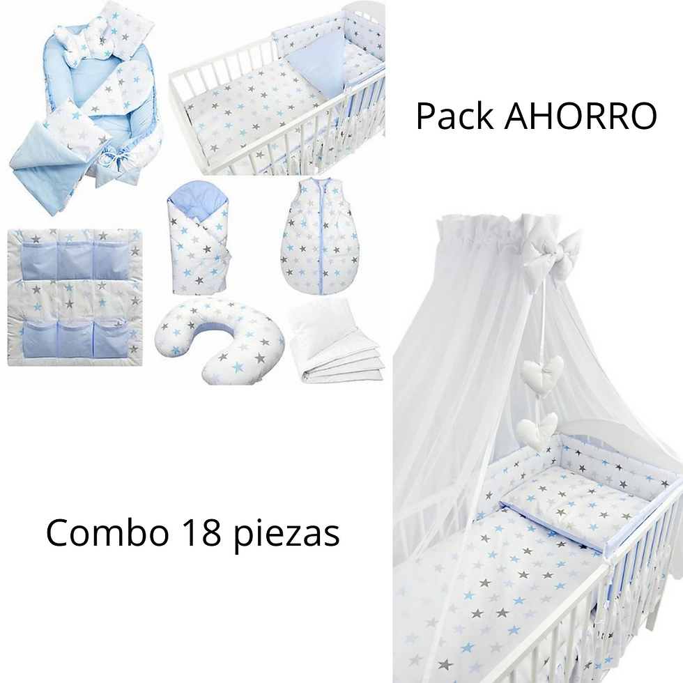 Mega Pack Ahorro 18 piezas textiles para tu cuna Estrellas Azul