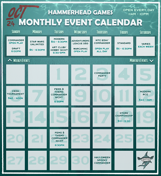 Monthly event calendar for October