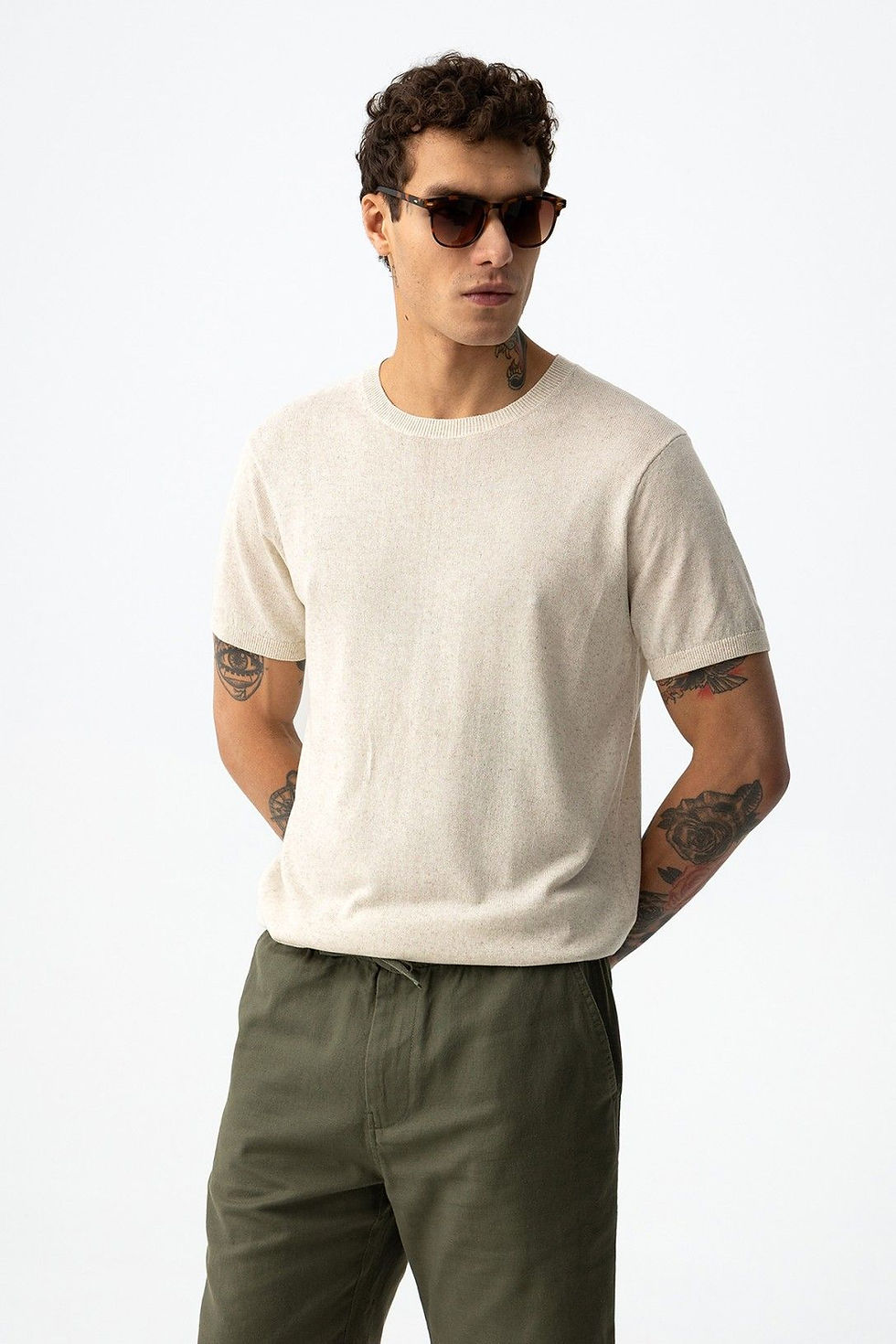 Miniature : Short Tiffosi en coton-lin Hendrix 10064571 blanc ou kaki