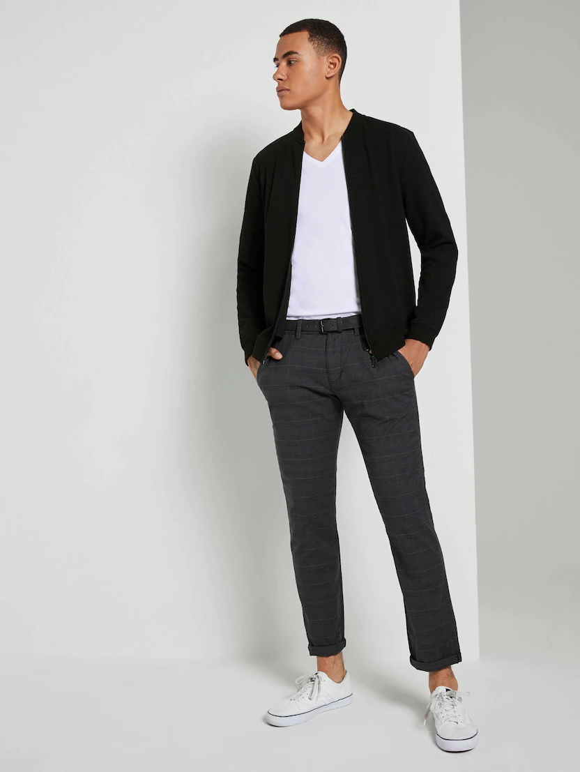 Miniature : Chino avec ceinture Tom Tailor 1020451 gris ou Prince de Galles