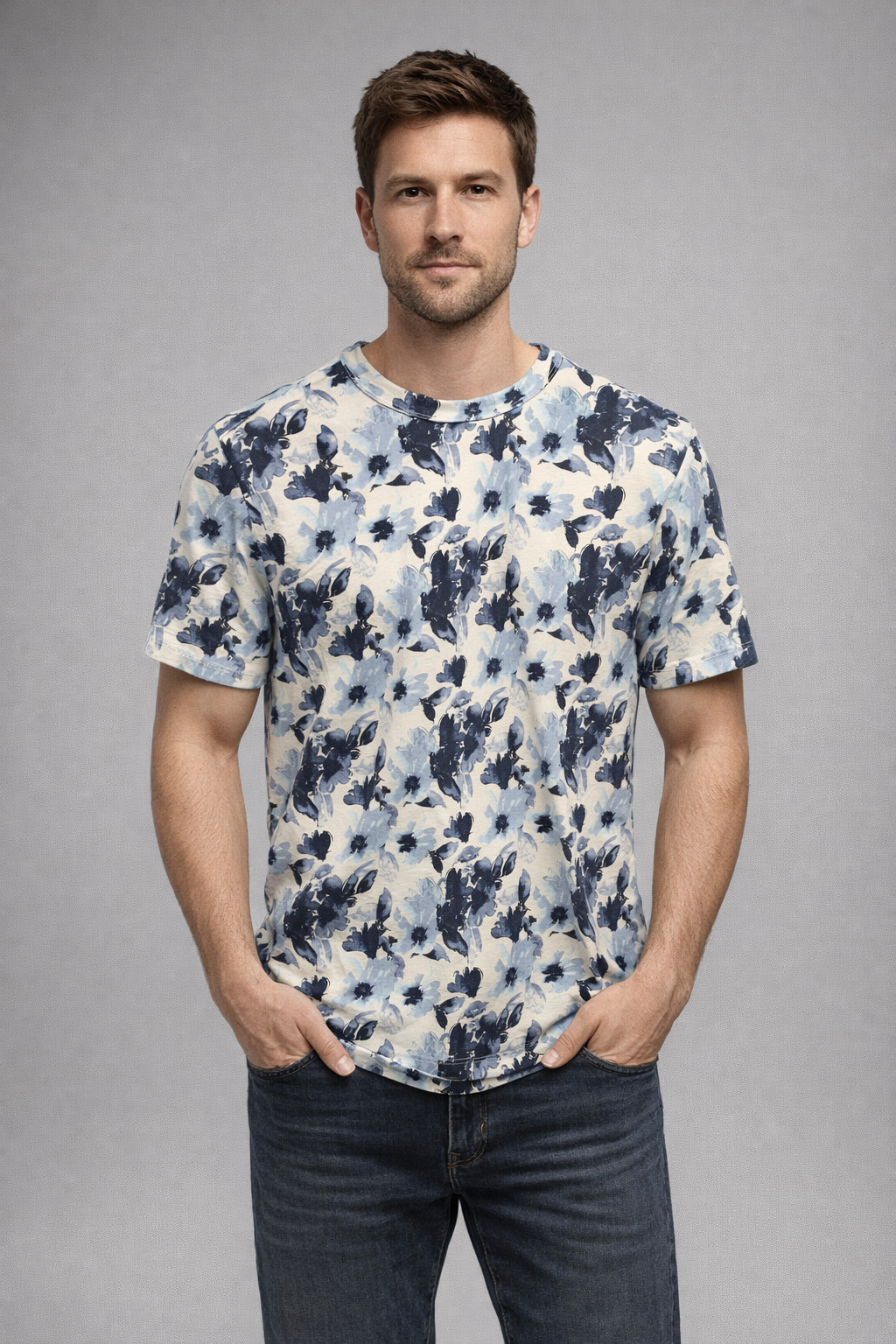 Tee shirt fleuri No Excess 31350314 blue ou green