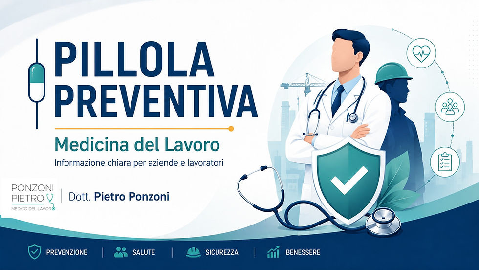 Banner grafico della rubrica Pillola Preventiva di Pietro Ponzoni dedicata alla salute e sicurezza sul lavoro, utilizzato per l’approfondimento su idratazione, pause e stress termico durante il lavoro al caldo