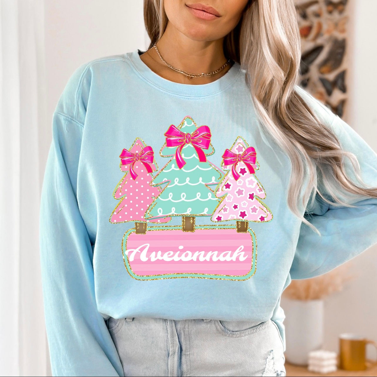 Pink and Blue Tree name tee 