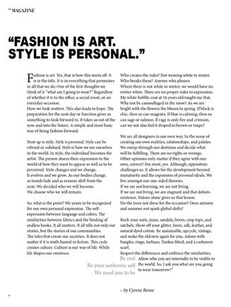 Fashion Is Art. Style Is Personal