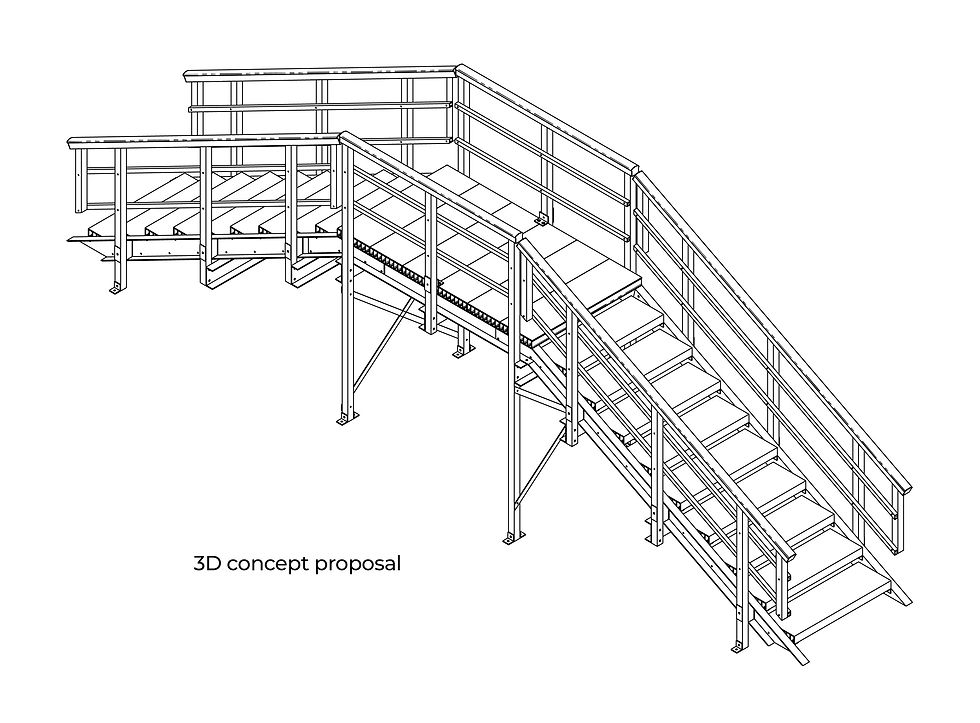 3D technical drawing of a staircase