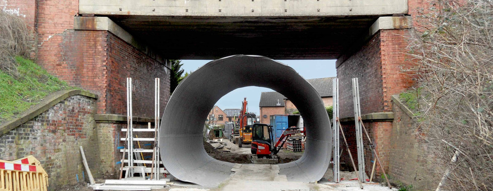 Steel underpass during construction