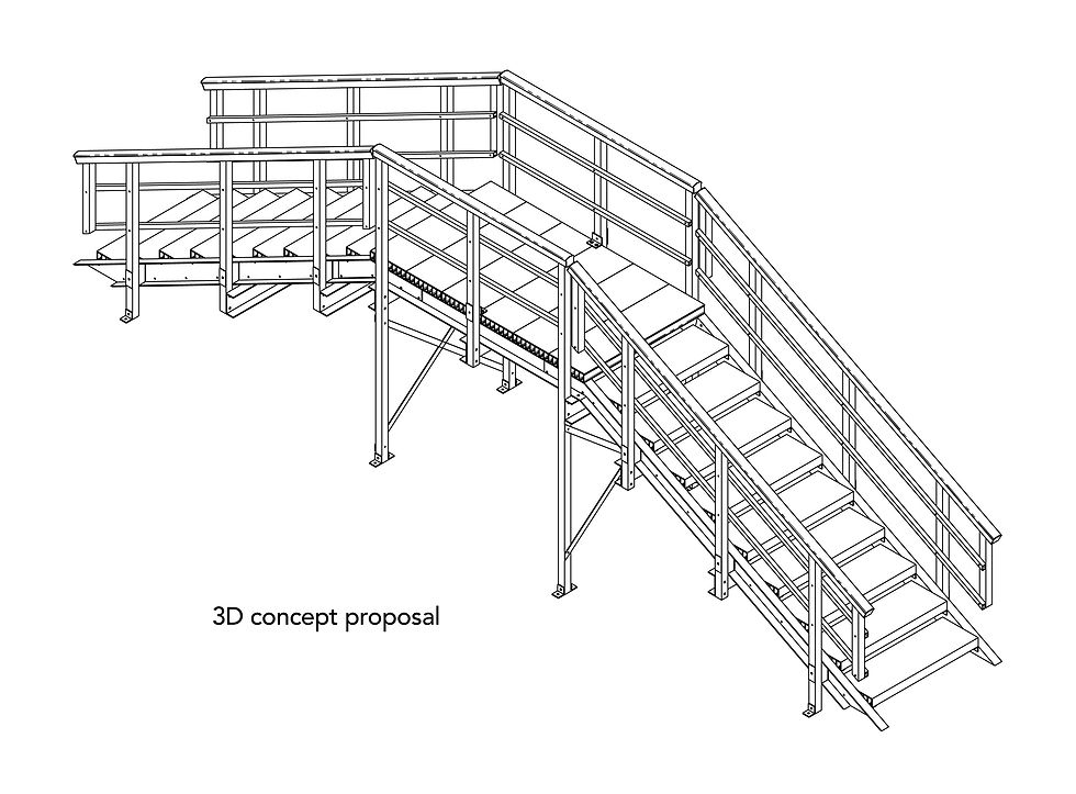 3D technical drawing of a staircase