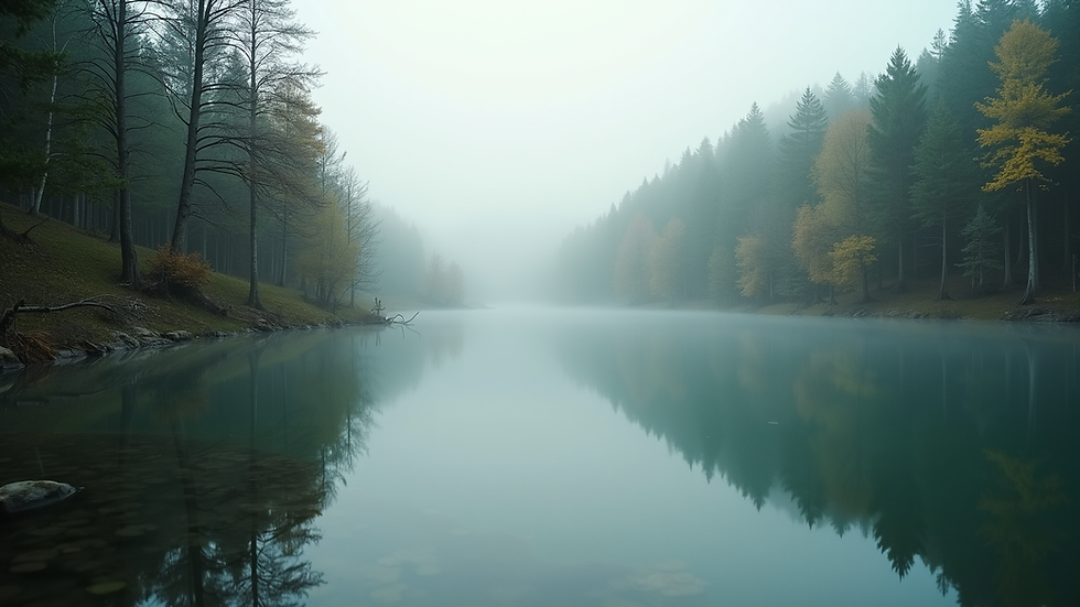 Eye-level view of a serene lake surrounded by trees