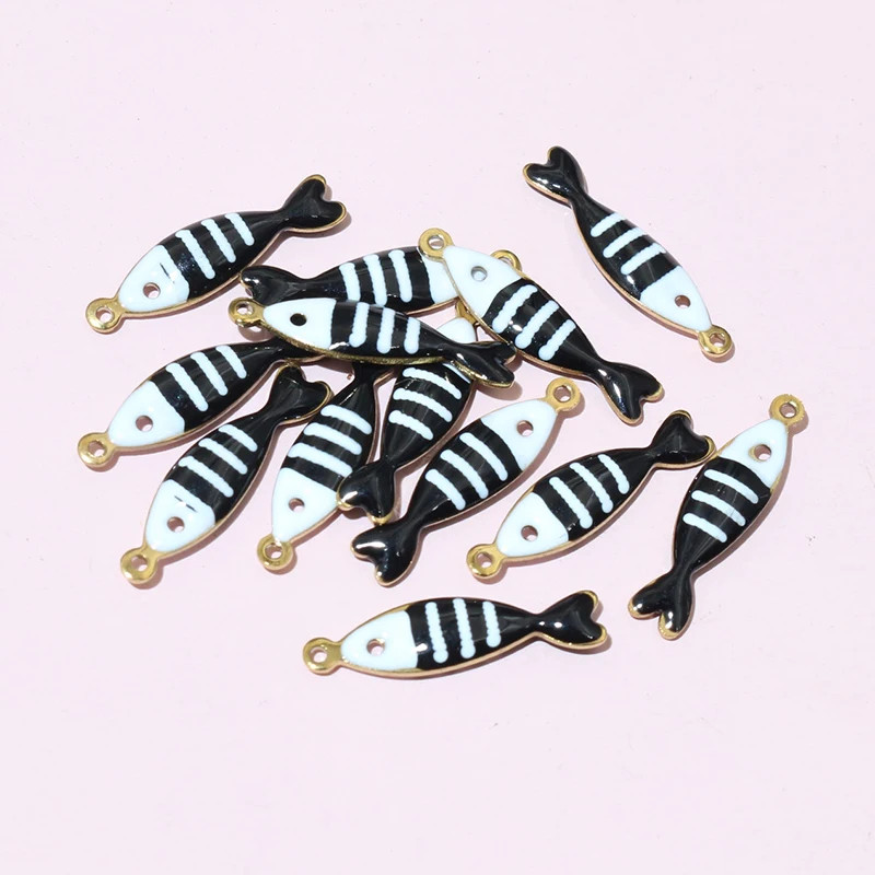 Thumbnail: 20pcs 18x5mm Stainless Steel Fish Enamel Charms Pendant Stainless Steel DIY