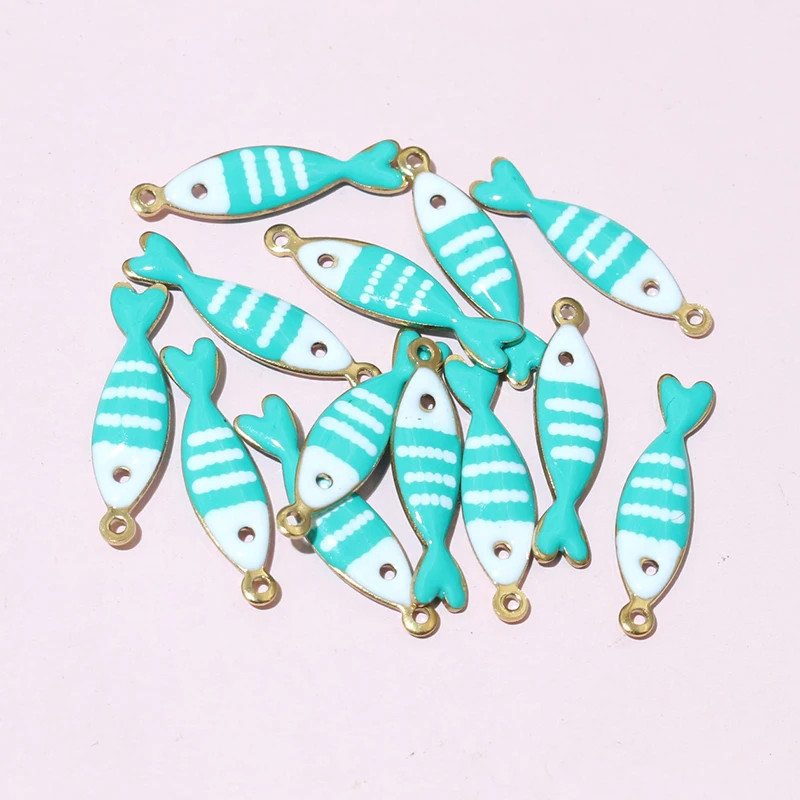 Thumbnail: 20pcs 18x5mm Stainless Steel Fish Enamel Charms Pendant Stainless Steel DIY