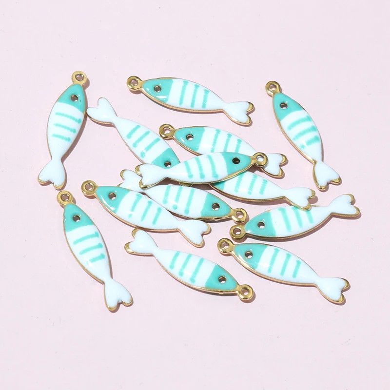 Thumbnail: 20pcs 18x5mm Stainless Steel Fish Enamel Charms Pendant Stainless Steel DIY