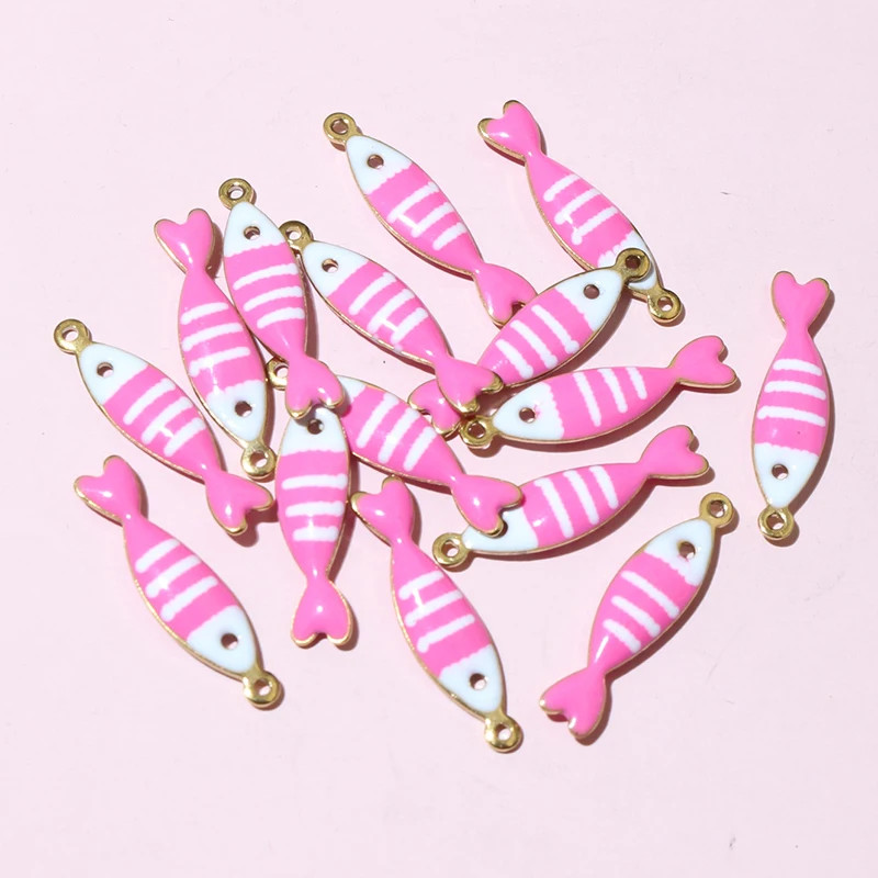 Thumbnail: 20pcs 18x5mm Stainless Steel Fish Enamel Charms Pendant Stainless Steel DIY