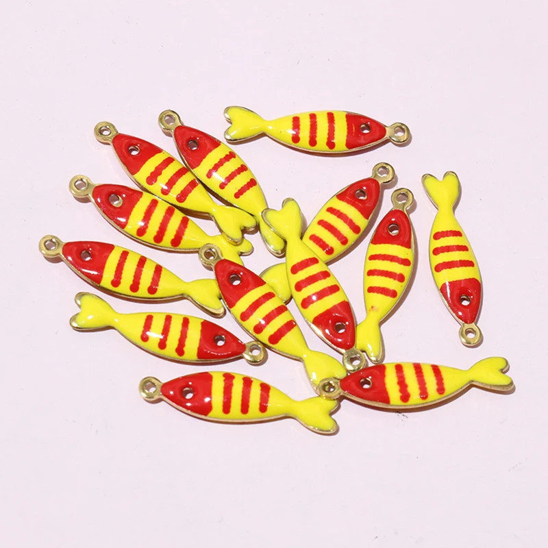Thumbnail: 20pcs 18x5mm Stainless Steel Fish Enamel Charms Pendant Stainless Steel DIY