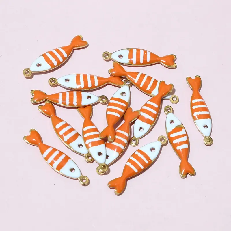Thumbnail: 20pcs 18x5mm Stainless Steel Fish Enamel Charms Pendant Stainless Steel DIY
