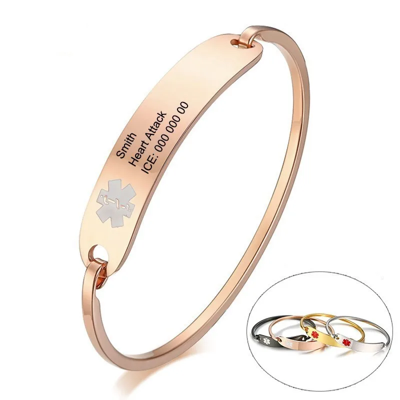 Free Personalized Medical Alert ID Bracelets for Women Men Engraving Anti